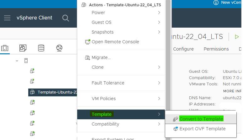 convert vm to template VMware vsphere