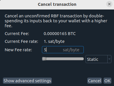 increase bitcoin fee to cancel tx