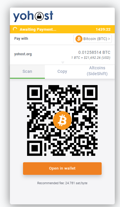 bitcoin payment for dedicated server