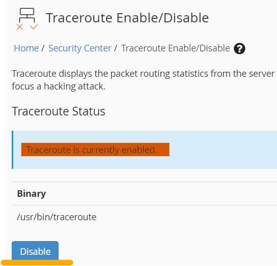 disable ping traceroute in cPanel/WHM