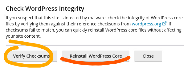 Re-install WordPress core files with WP Toolkit