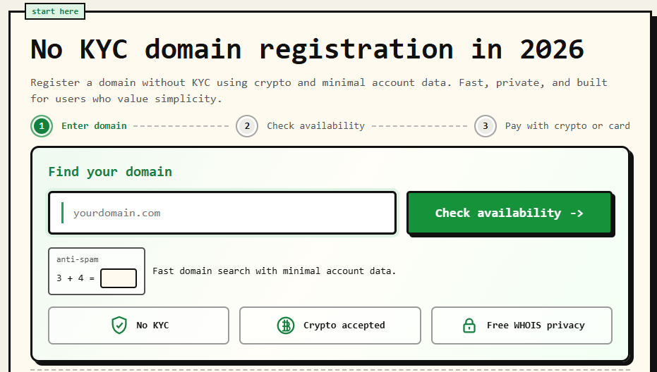 no kyc domain search box