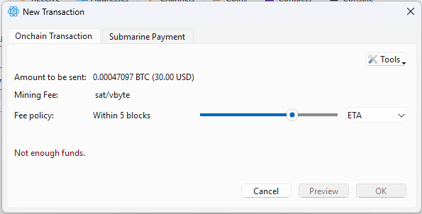Payment menu electrum